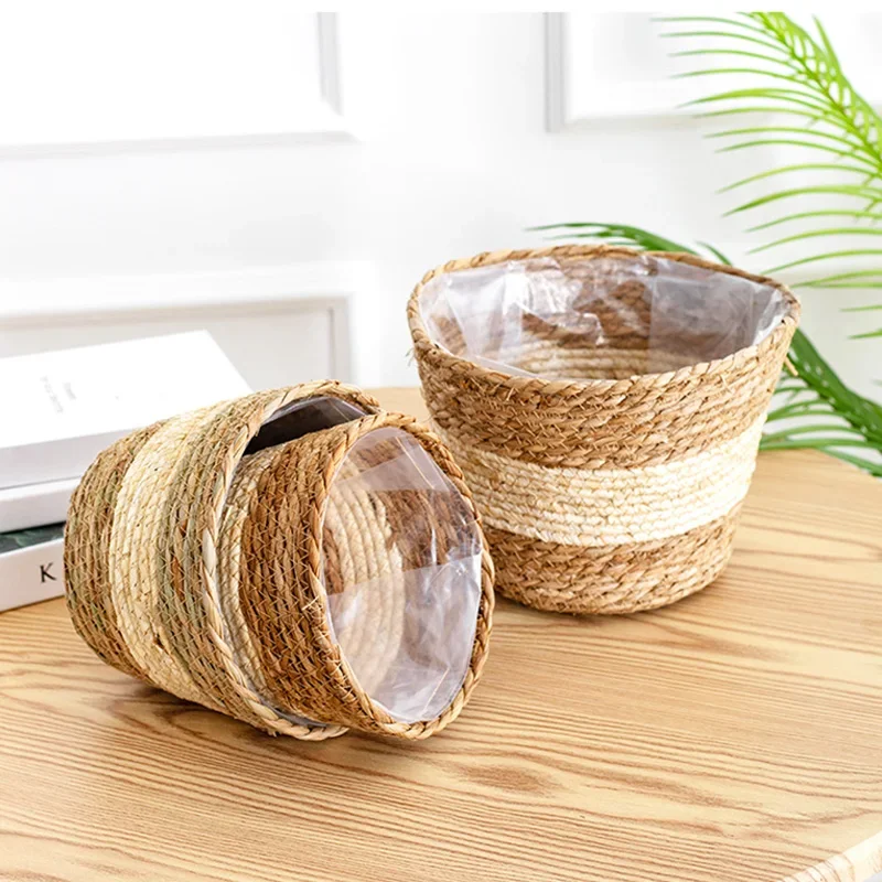 Woven Hanging Planter Straw Rope Wall Hanging Plant Storage Basket Flower Pot Hanger For Wall Decoration Countyard Garden