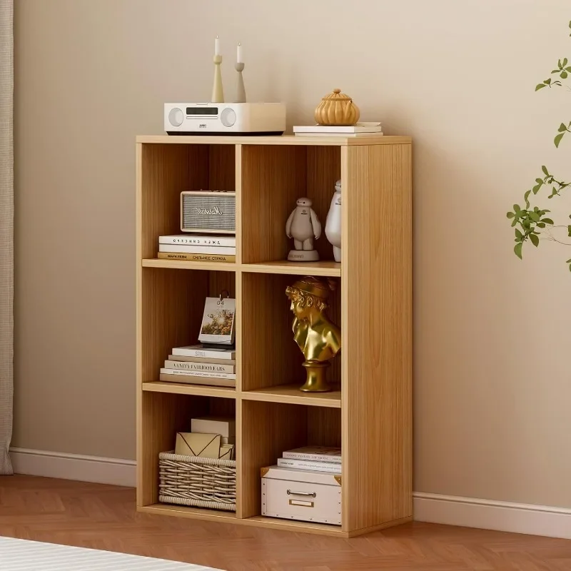 6-Cube Storage Shelf Bookcase - Wooden 3-Tier Floor Standing Open Bookshelf for Home and Office, Display Cabinet