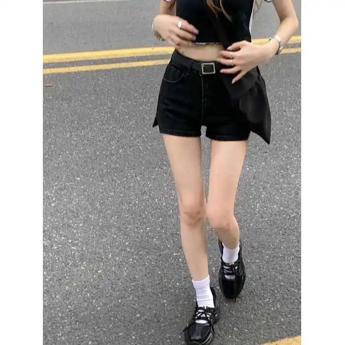 High Waist Slim Fit Blue Jeans Shorts Women's Side Slit Hot Pants New 2026 Stylish Versatile Casual High Quality Denim Shorts