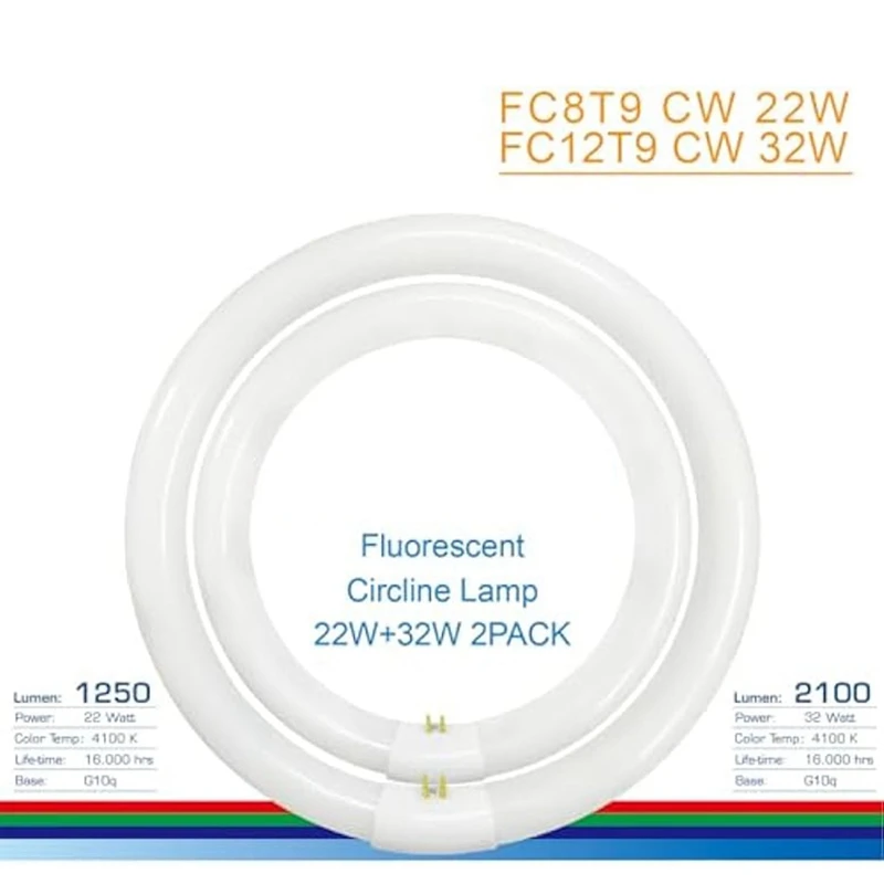 FC8T9/CW 22W And FC12T9/CW 32W Cool White Round Fluorescent Light Bulb Set,T9 22 Watts & Circular Bulbs 32 Watts Pack