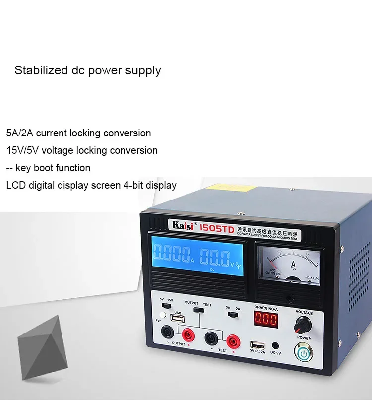 kaisi 1505TD  15V 5A DC Power Supply Intelligent DC Regulated Power Supply Voltage Regulator With 5V 2A USB Charging Port