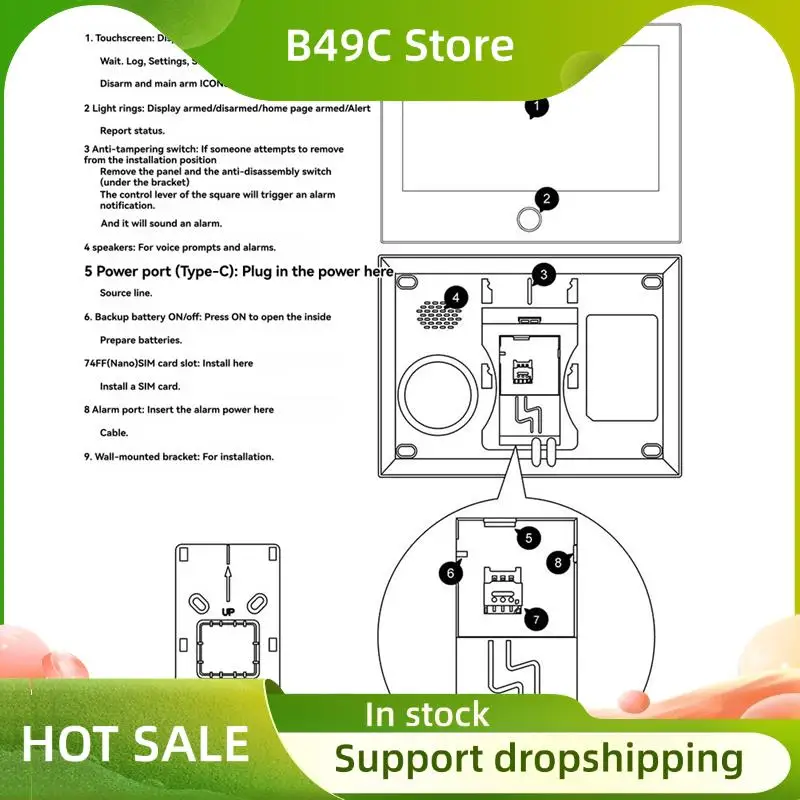 

B49C Wifi GSM 433Mhz Wireless Smart Home Security System Door Window Sensor Motion Detector Alarms For Alexa Tuya App Control