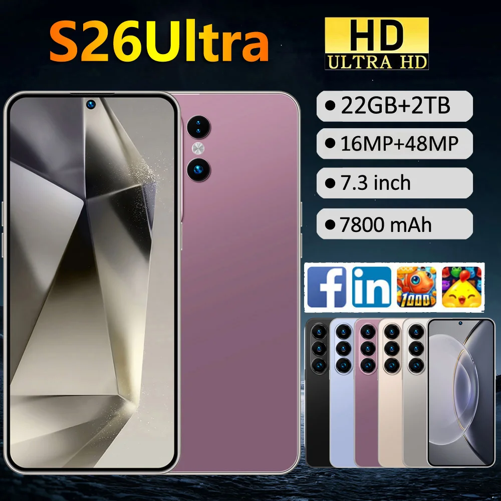 2026 Nieuwe Mobiele Telefoons voor S26 Ultra Smartphone 7.3HD Mobiel 22G+2TB 7800mAh Ontgrendeld Android 5G Dual Sim Wifi 72MP+108MP - afbeelding 2