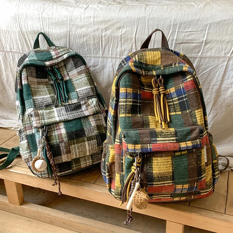 

2025 New Fashion Retro Plaid Women Backpack Student Book Bag Backpack for Teenage Girl School Bag Large Capacity Travel Rucksack