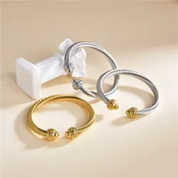 Stainless Steel Cable Wire Bracelets Adjustable Size Open Cuff Bangle for Women Charm Vintage Twisted Style Jewelry Party Gift