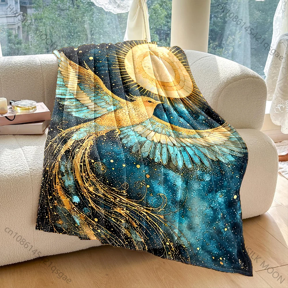 

1PC Golden phoenix soars to sun Print Adult Children Warm Blankets Home Travel Car Soft Comfortable Suitable for all seasons