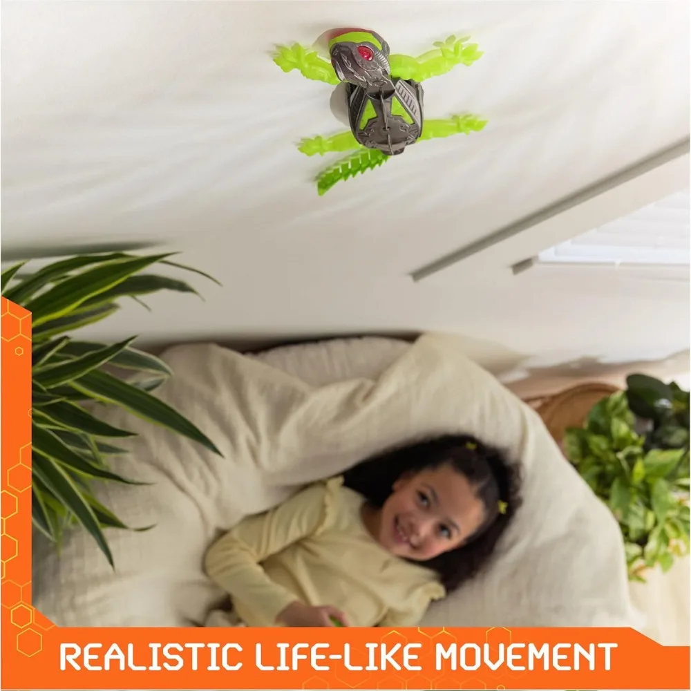 Zabawka RC - łapacz ścian, zdalnie sterowany, z akumulatorem, z oczami LED, wspinający się gekon, realistyczny robot.