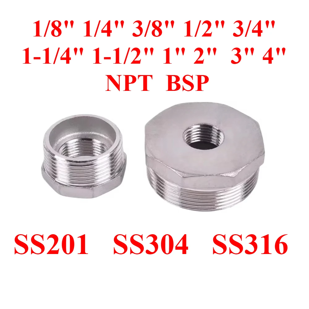

1/8 "1/4" 3/8 "-4" NPT BSP между мужчинами и женщинами, переходная шестигранная втулка 201 304 316, переходная муфта из нержавеющей стали, разъем сантехнического адаптера