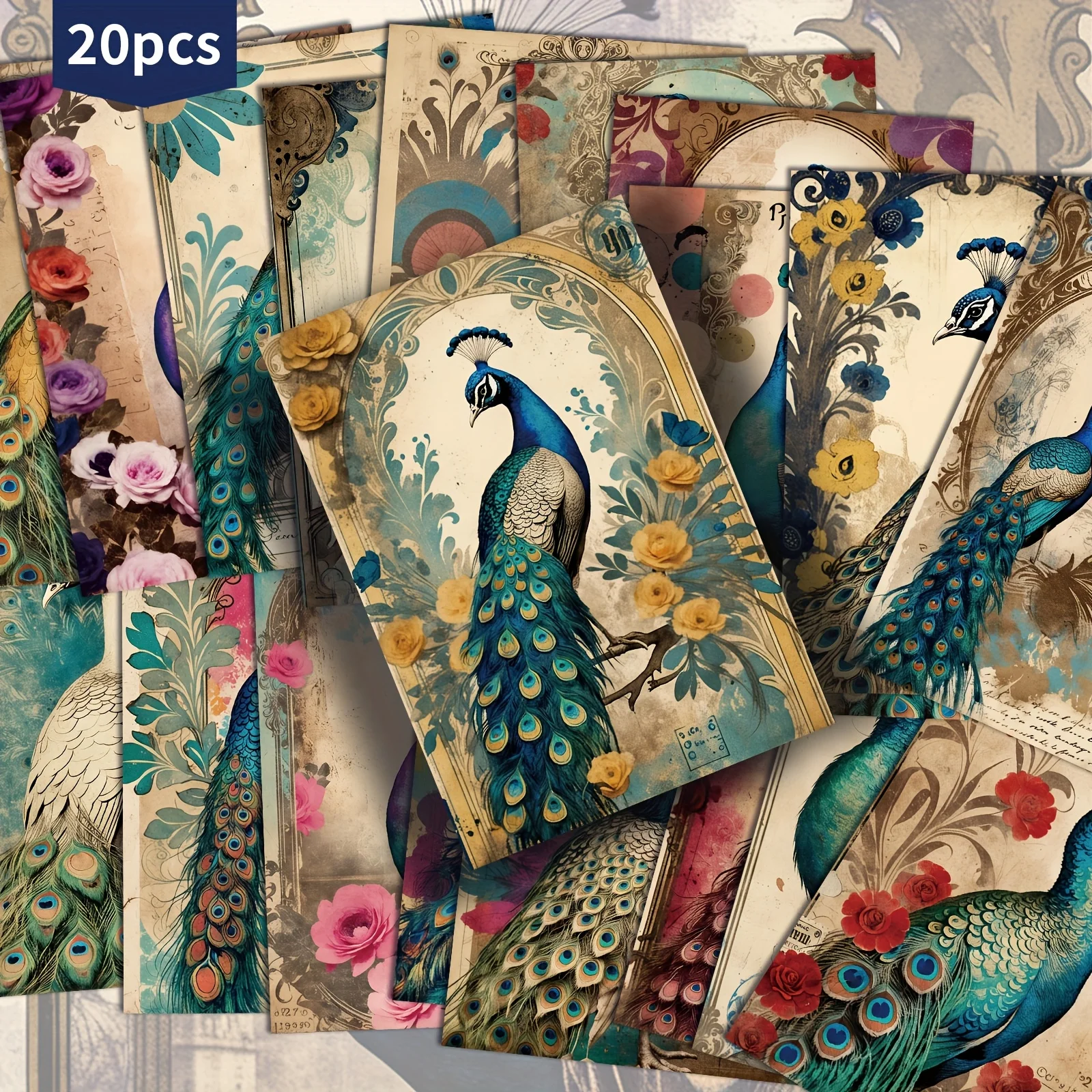 20PCS Retro Peacock Postcard Set, Including Classic Beauty Art, Collectible Decorative Cards, Used for Scrapbooks