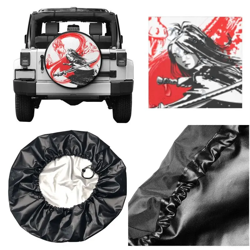 Japanese Samurai Spare Tire Cover for Jeep Mitsubishi Pajero Custom Dustproof Car Wheel Cover Taoist Tire Protection Bag