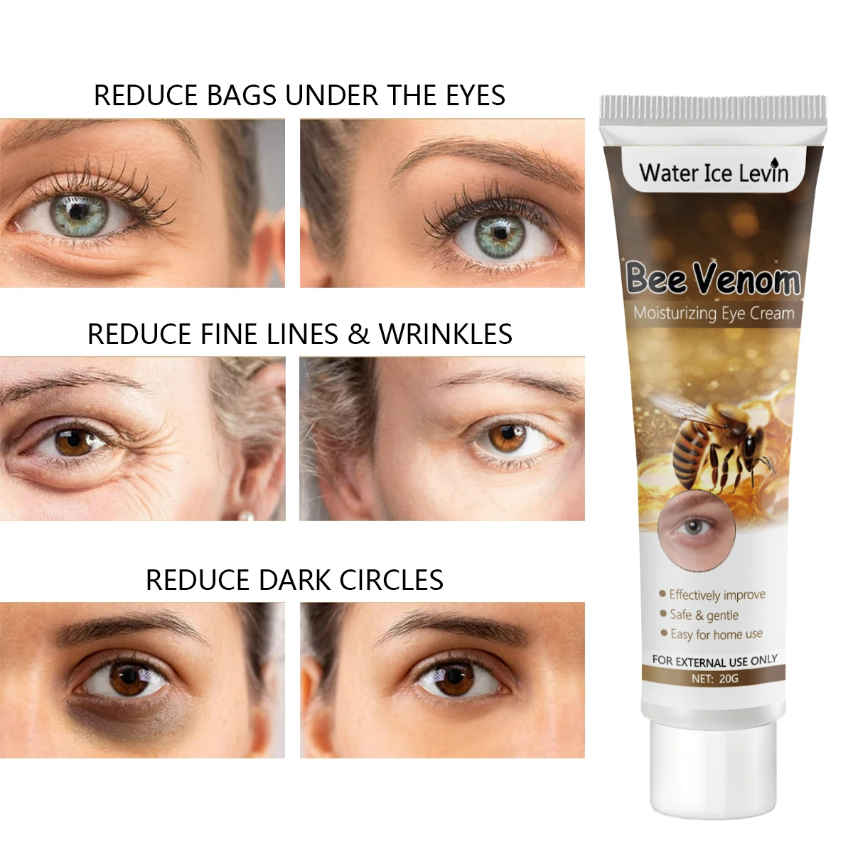 أكياس العين المستهدفة والهالات السوداء والتجاعيد. كريم مرطب للعين مع ماء آيس ليفين وباي فينوتين. آمنة وفعالة 20 جرام. #3