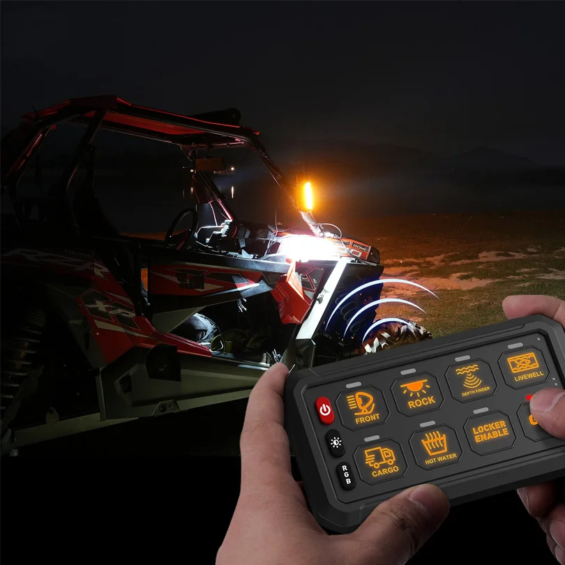 DC 12V RGB 8 Gang Switch Panel with App Control Momentary Circuit Control Relay System Box for Car Marine Off-road Truck