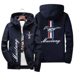 Frühling Herbst Ford Mustang Auto Logo Print Kapuzen jacke Mode Lade jacke Herren Wind jacke Herren Outdoor Freizeit kleidung