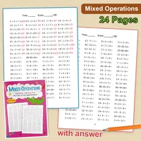 Mixed Operations Math Workbook with Answer for Grade 1-3 Learning Subtraction Addition Multiplication Division Practice Copybook