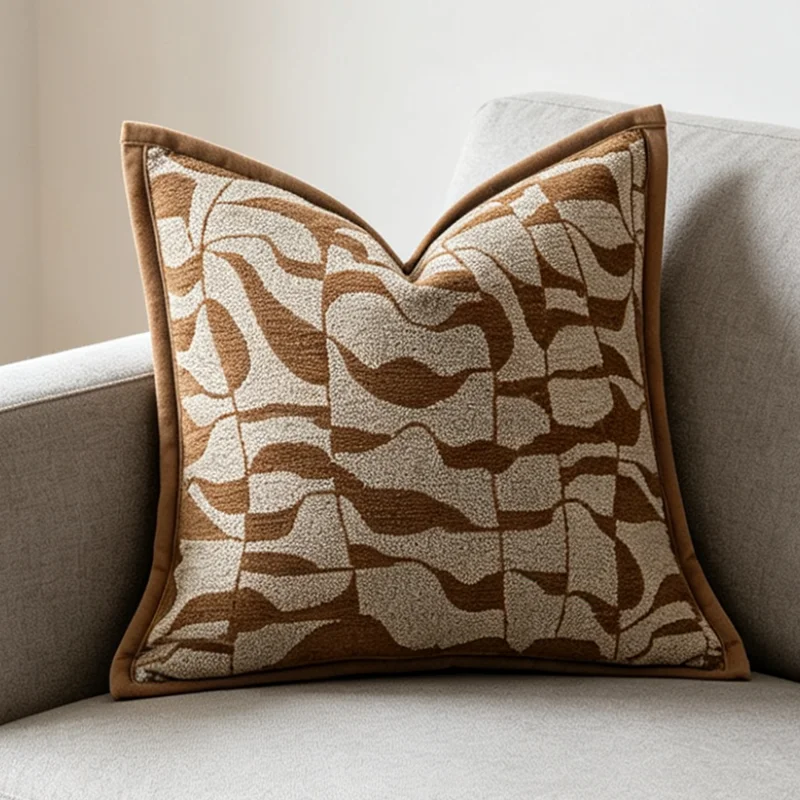 Luxury Chocolate Geometric Chenille Woven Cushion Cover Living room Sofa Furnishing Hotel Cushion Cover 1 Piece Pack