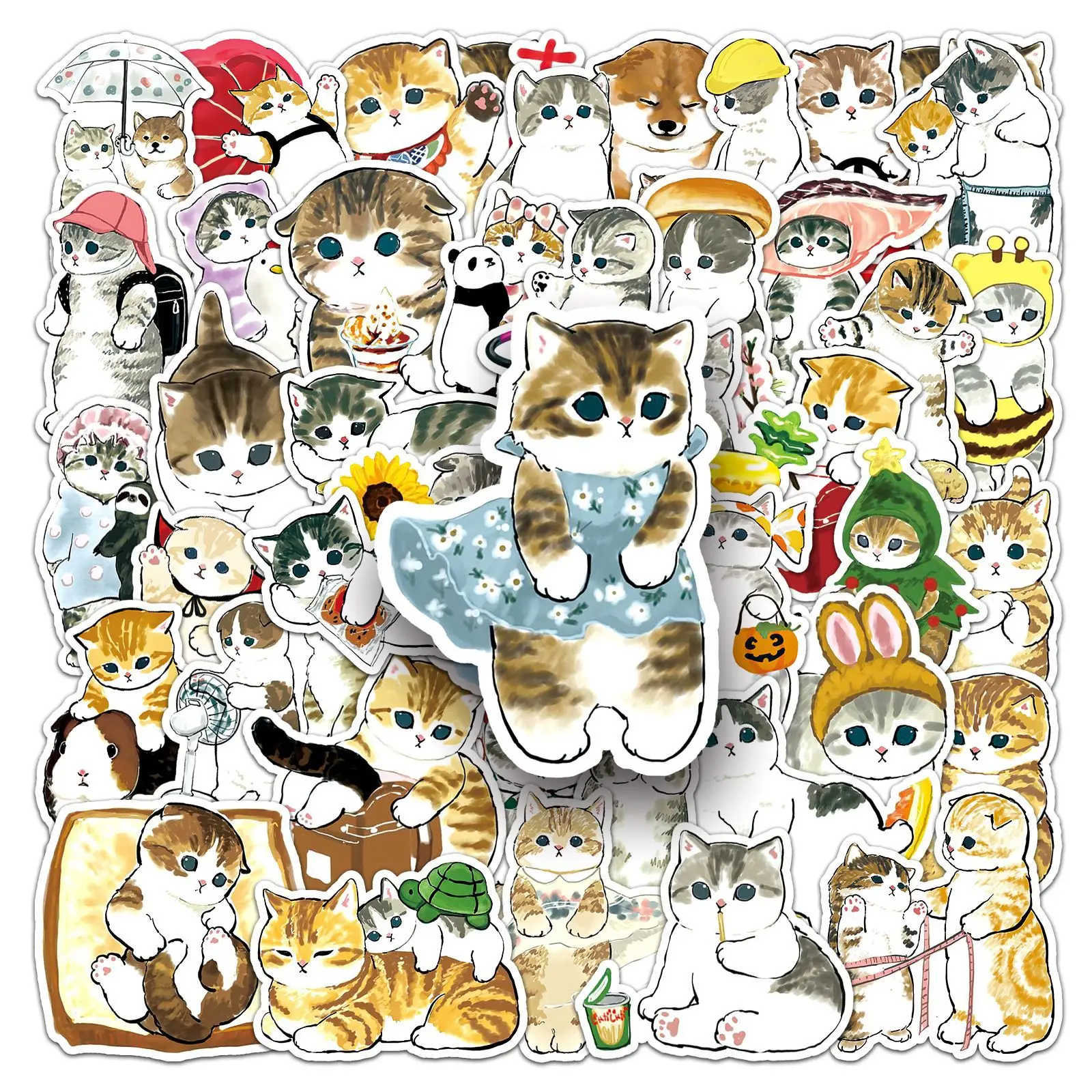 10/30/50PCS Cartoon Hand-painted Kitten Sticker Graffiti iPad Luggage Guitar DIY Scrapbook Wall Sticker Toy Decoration Wholesale