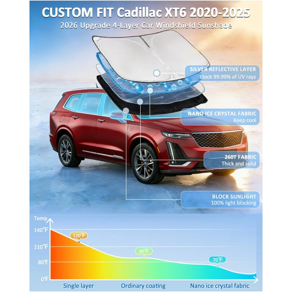 Upgrade Front Windshield Sunshade For Cadillac XT6 2020-2025 UV Block Car Windshield Sun Visor Heat Insulation Keep Vehicle Cool
