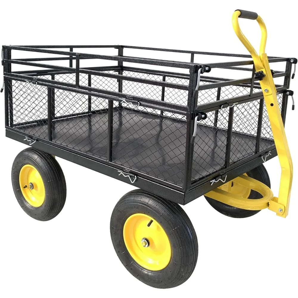 

Large Capacity Garden Wagon Carts 12.8 Cu.ft with Removable Mesh Sides to Convert into Flatbed, Yard Cart Garden Cart on Wheels