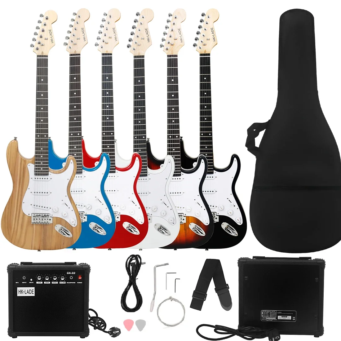 

HK.LADE 39 Inch Electric Guitar Set Rosewood Fingerboards with Amplifier Guitar Effect Pedal Strings 22 Frets ST Electric Guitar