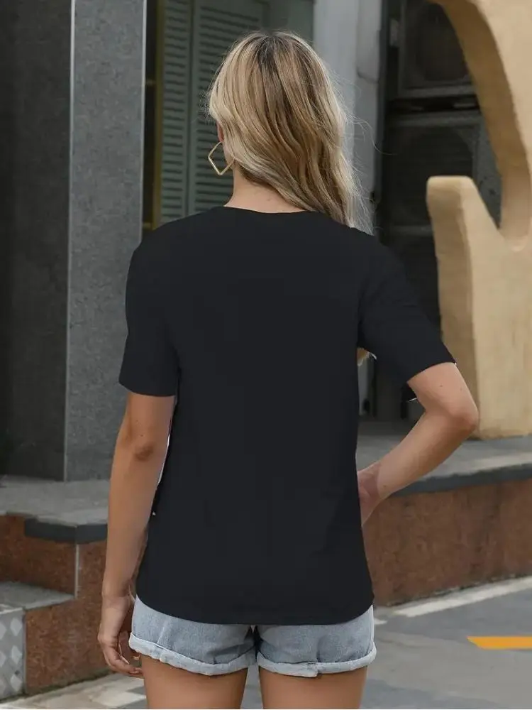 Casual Short Sleeve T-Shirt For Spring & Summer Letter Print Crew Neck Cotton T Shirt 2024 Comfort Tee Tops Women's Clothing