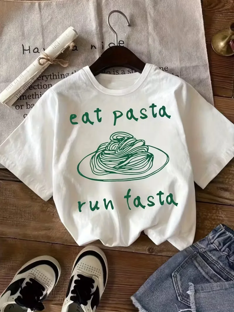 More Spaghetti Less Upsetti Funny Pasta Graphic T-Shirt, Casual Crew Neck Short Sleeve Top for Girls Women, Summer Daily Wear