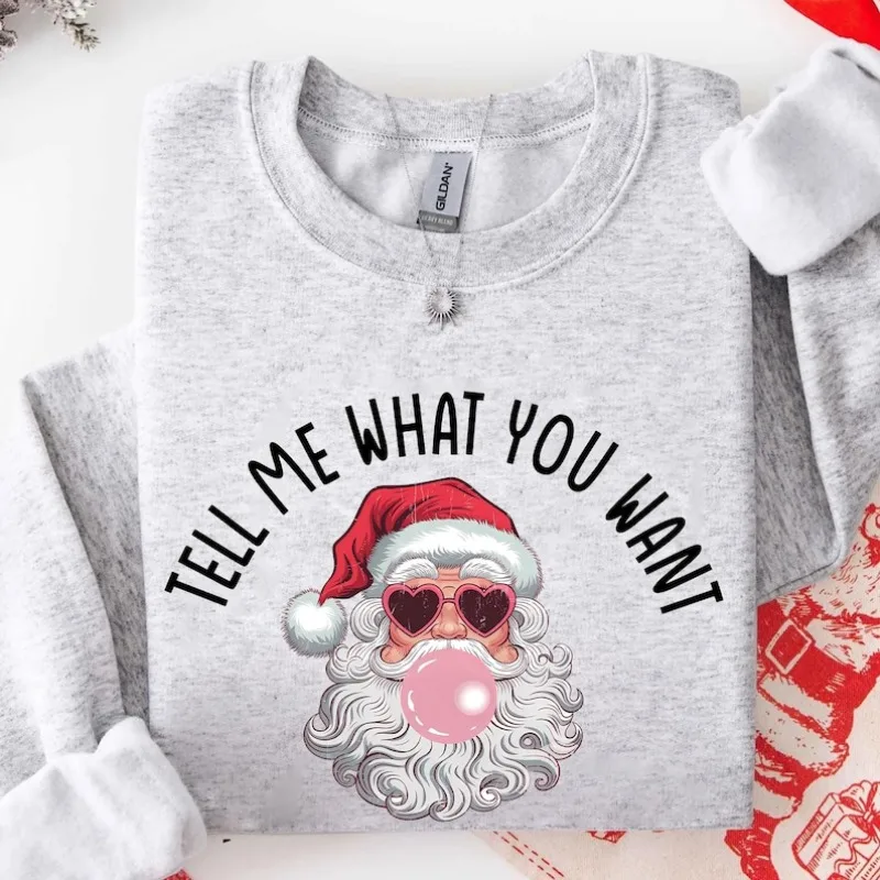 面白いサンタ ポップカルチャー スウェットシャツ 何を望んでいるか教えてください クリスマス バブルガム サンタ トップ 90年代 ノスタルジア ホリデーギフト キッチ クリスマス