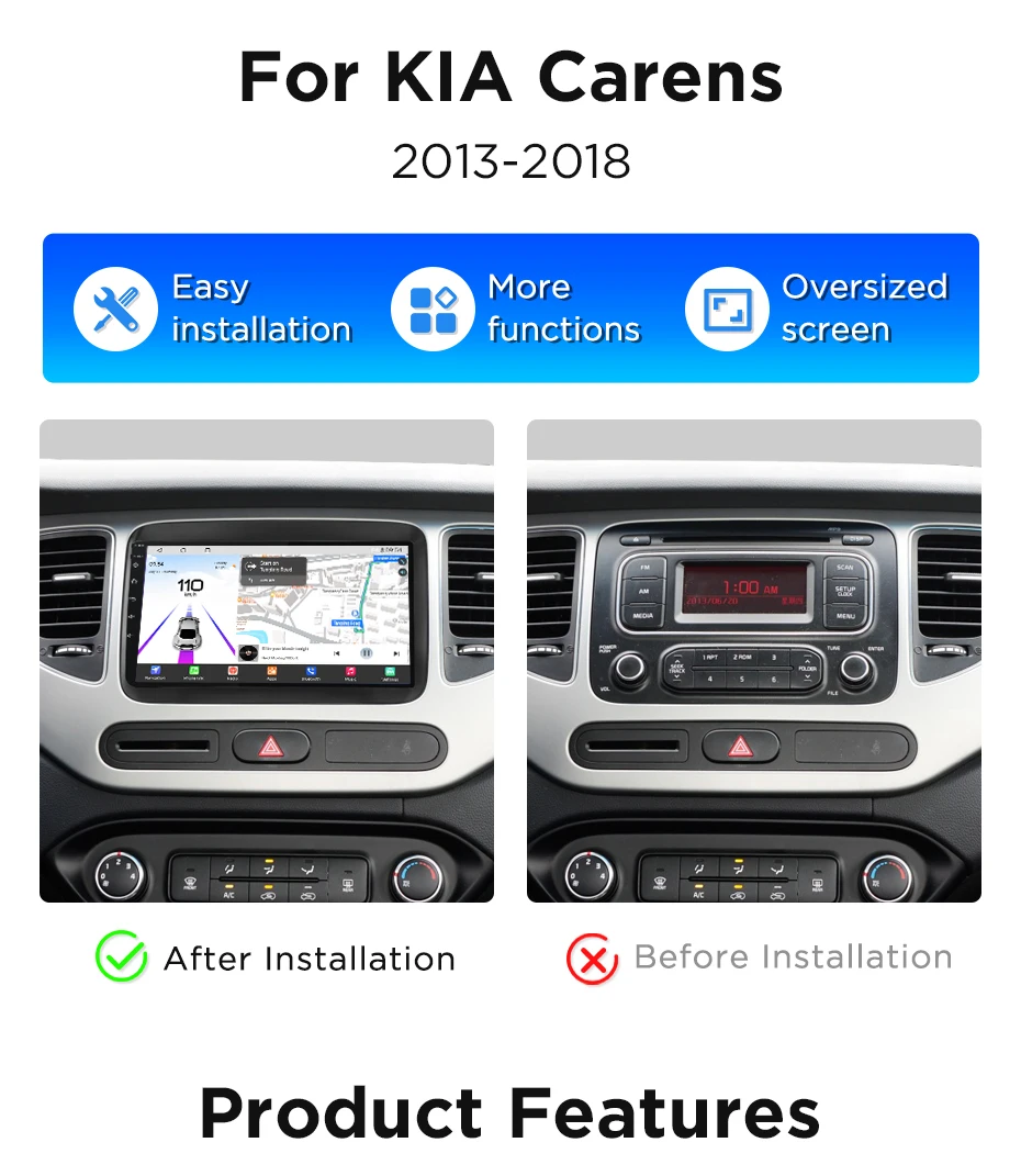 Junsun 360-Grad-Kamera AI CarPlay 4G Android 14 Autoradio für Kia Carens 2013-2018 Multimedia-Player WiFi GPS-Navigation Touchscreen RDS – Detail 7