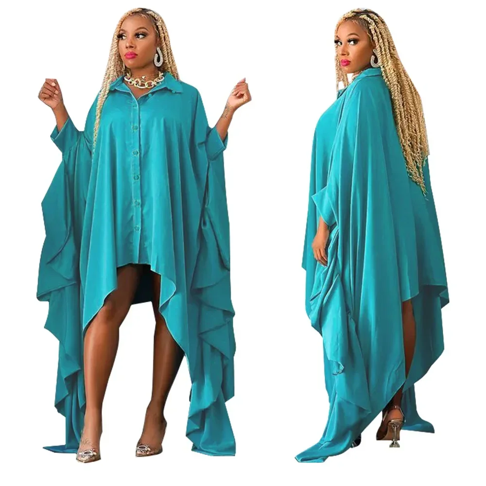 

Африканская одежда для женщин L-4XL, летние африканские рубашки из полиэстера с рукавами 3/4, черные, белые, синие, длинные рубашки больших размеров, африканская одежда