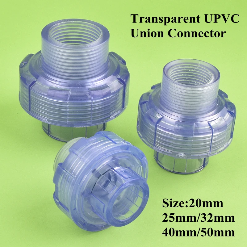 Transparent UPVC Union Joint 20~50mm Garden Irrigation Water Pipe Fittings Aquarium Fish Tank PVC Pipe Thread Union Connector