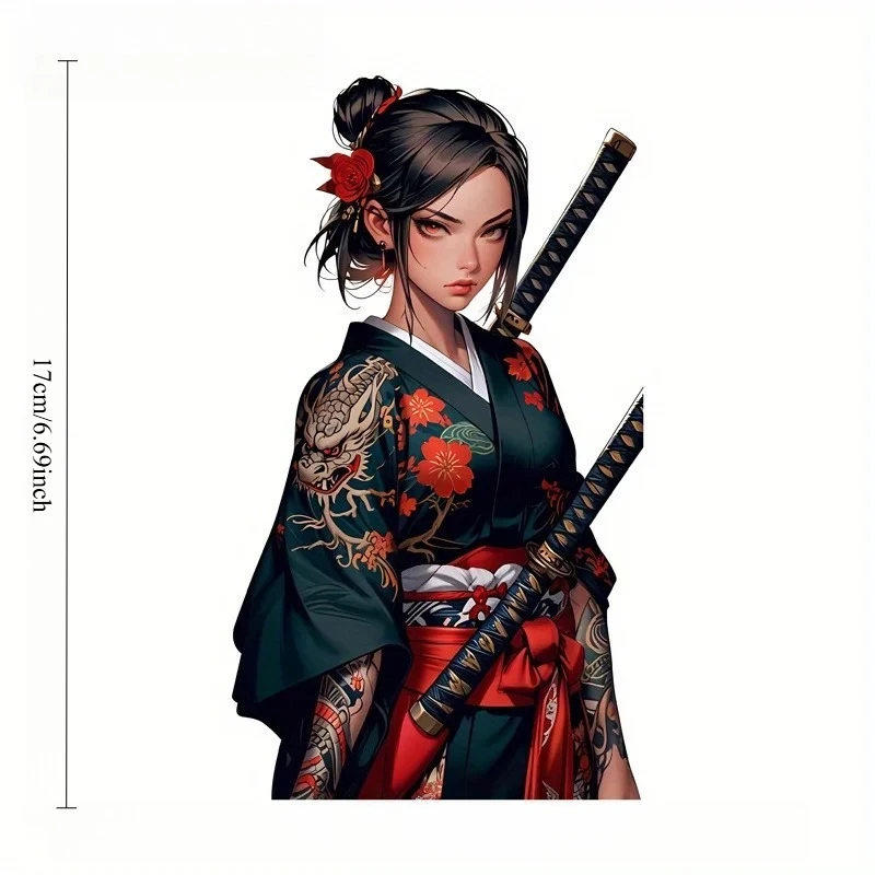 1pc Cool Samurai Warrior Girl Vinyl Sticker, Waterproof UV Resistant Scratchproof Decal for Car & Motorcycle Smooth Surfaces