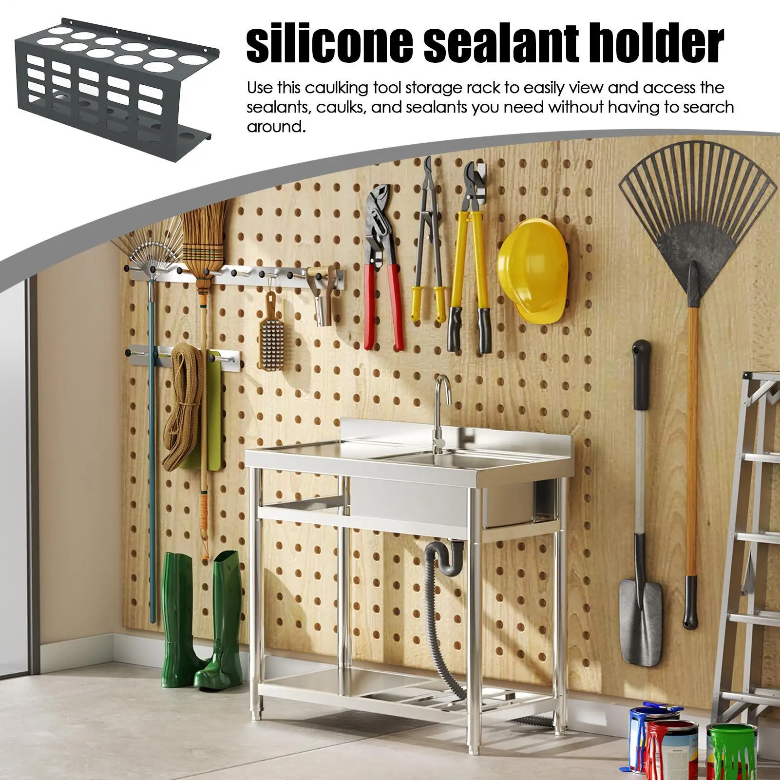 11-hole Caulking Tube Holder Wall Sealant Organizer Workshop Work Space Tubes Rack Steel Wall Caulking Tube Holder Space-saving