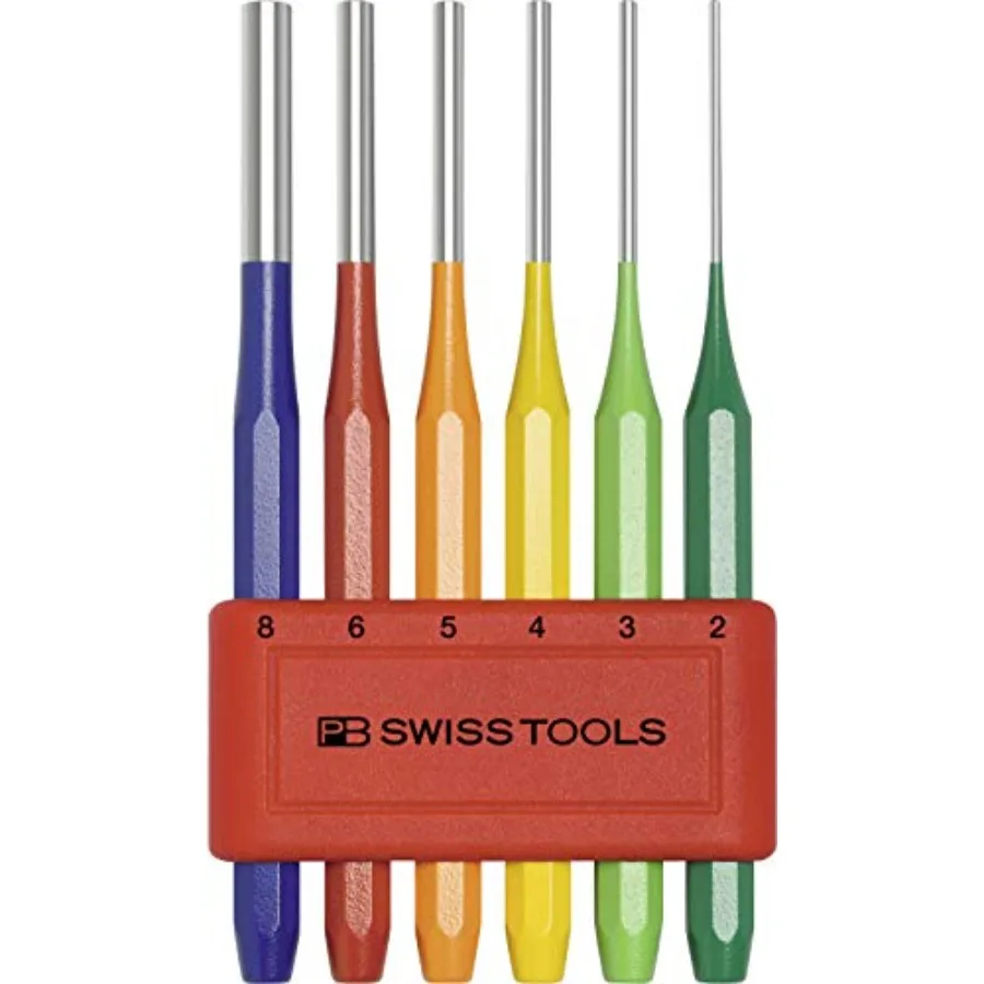 

Набор пробойников Pin Punch Set PB 755.BL RB CN, 100% швейцарское производство, 6 предметов, с цветовой кодировкой (Rainbow), в практичном держателе