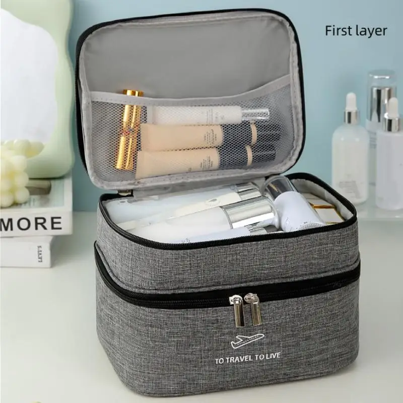 Double Layered Cosmetic Storage Bag Simple Fashion Women\'s Eyebrow Pencil Handbag Hot Large Capacity Perfume Lipstick Organizer