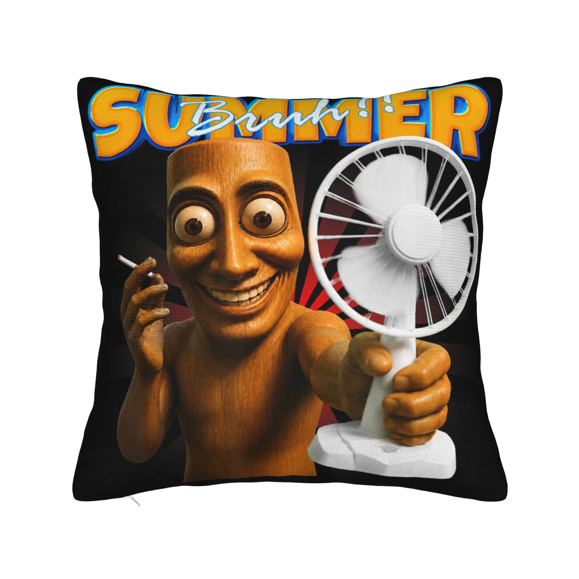 Funny Tung Tung Sahur Holding Cooling Fan Summer Meme Pillow Case  Soft Pillow Cover Trendy Pillowcases For Couch Sofa Bedroom