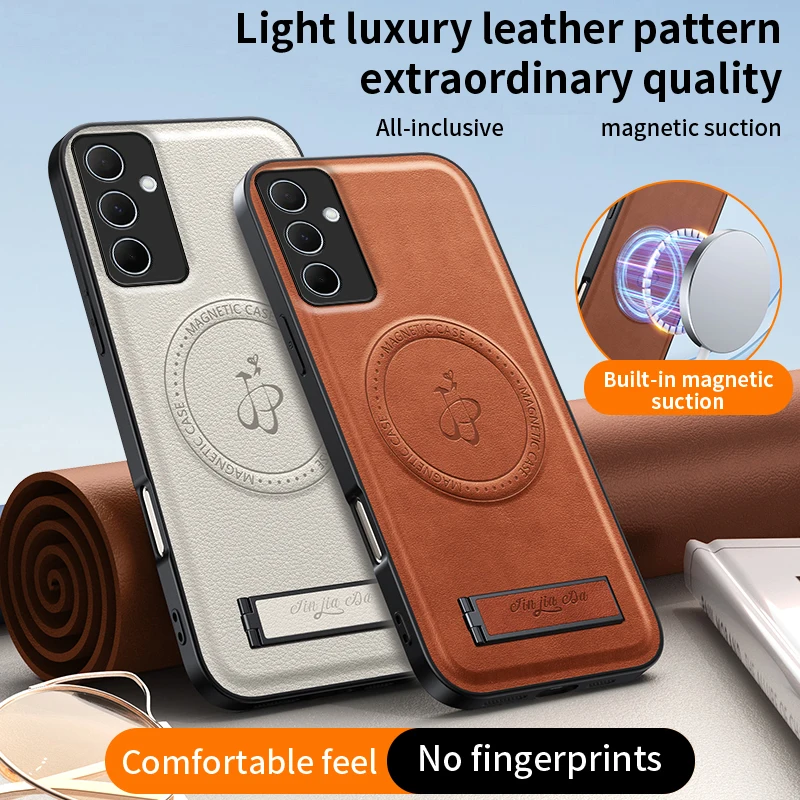 Leather Holder Magnetic Phone Case For Samsung Galaxy A56 A55 A53 A52s A54 5G Wireless Charge Protection Shockproof Cover Cases