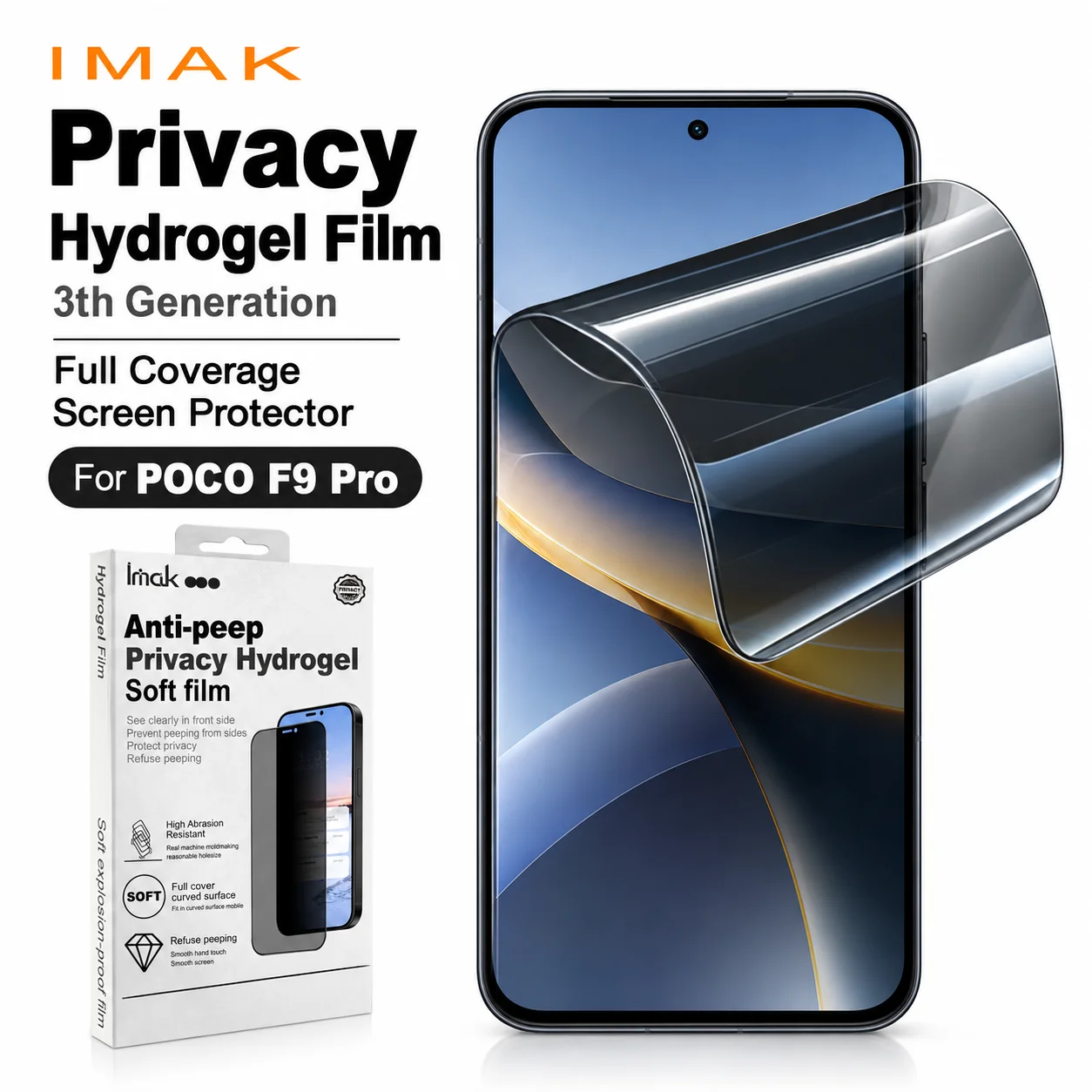 Privacy Hydrogel Film For POCO F9 Pro Support Fingerprint Protector Film Auto Repair Anti Oil FM0019