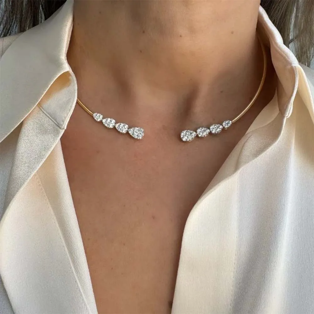 Fashion Rhinestone Choker Neck Cuff for Women, Open Collar Choker Torques Necklace Adjustable ,Simple Stainless Steel Jewelry
