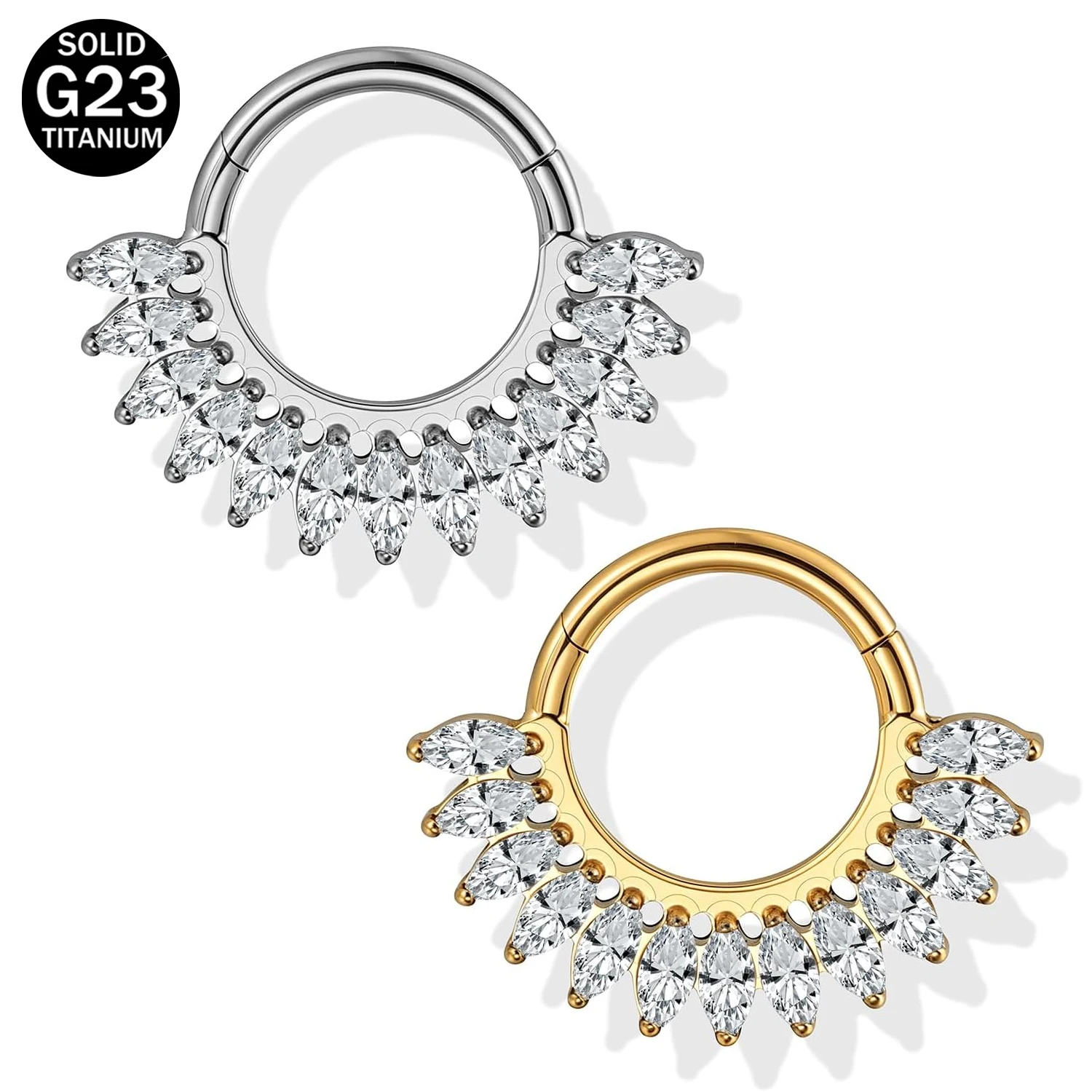 16g ASTM F136 Titanium Nose Rings Marquise Floral CZ Septum Jewelry Hinged Segment Clicker Hoops Helix Daith Tragus