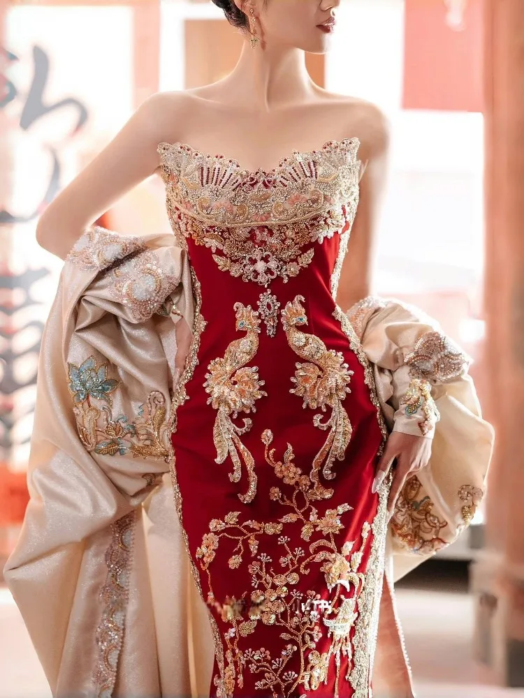 

New Chinese-style wedding dress for brides engagement toasting and gowns