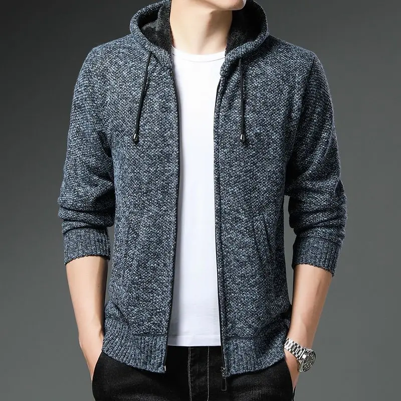 Fashion Hooded Knitted Spliced Zipper Casual Cardigan Sweaters Men's Clothing 2023 Autumn New Loose Korean Tops All-match Coat