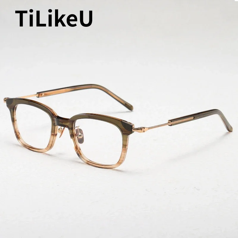 Japanese Designer Titanium Acetate Glasses Frame for Men Fashion Retro Square Prescription Eyeglasses Women Luxury Brand Eyewear image 2