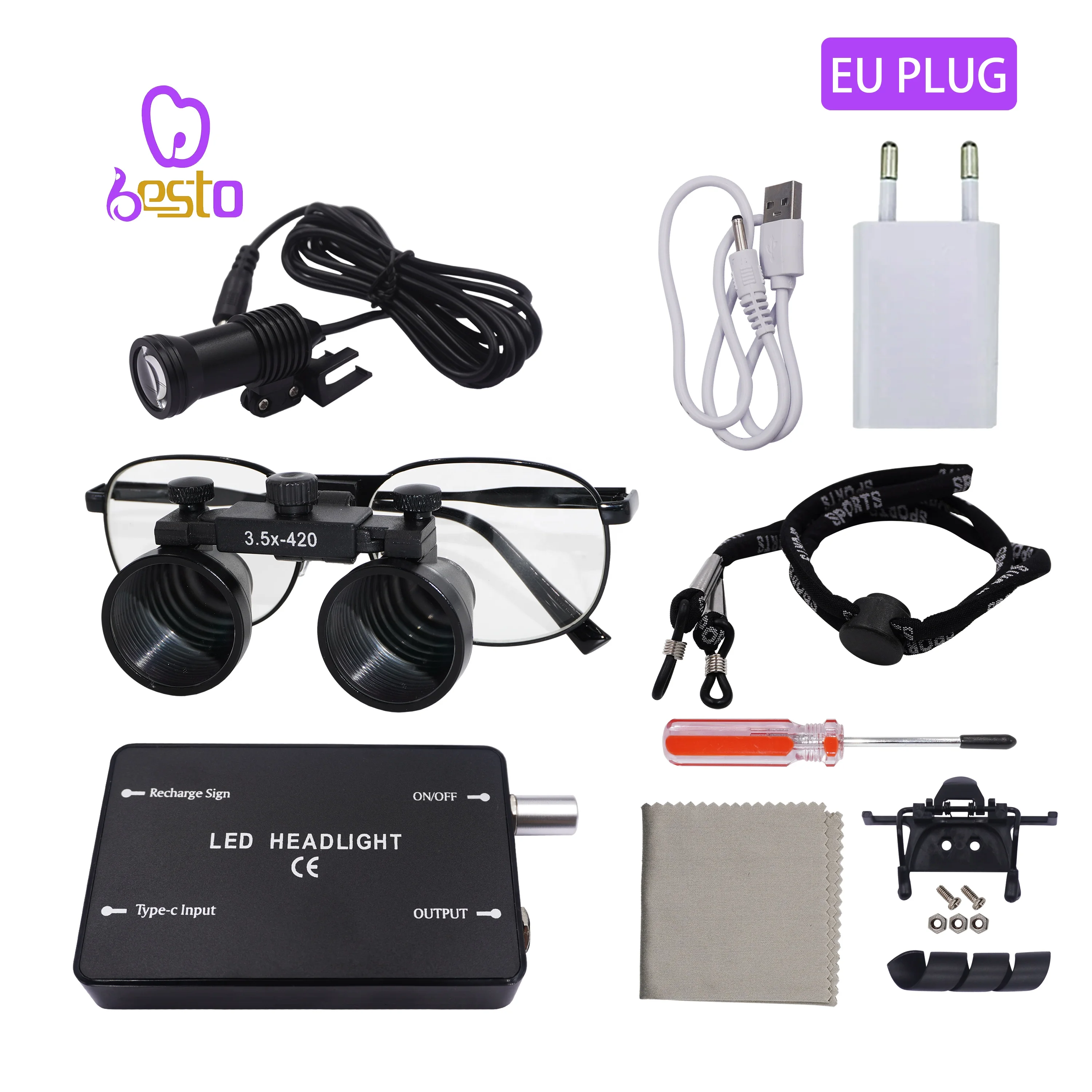 3.5X LED Metal Frame Magnifying Glasses Headlight Surgical Dentists  Lamp den tal Loupes