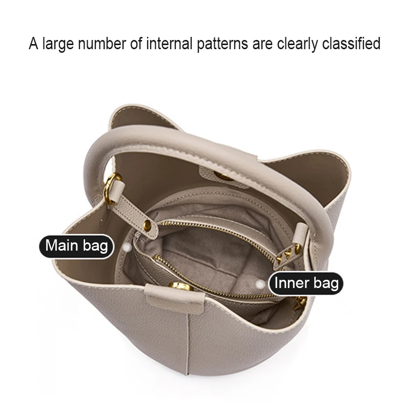 New Commuter Women\'s Bucket Bag Lady Messenger Genuine Leather Vegetable Basket Handheld Crossbody Mother And Child Handbag