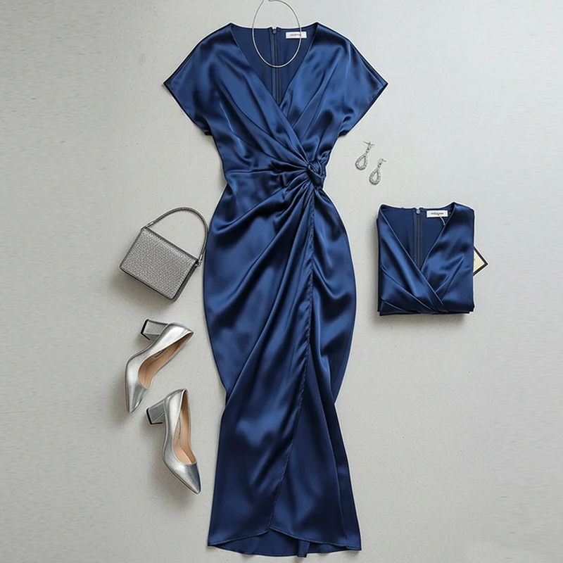 

Krisstargirl Women's Fall Asymmetric Dresses for Women 2025 Banquet V-neck Wedding Guest Elegant Birthday Maxi Dress for Ladies