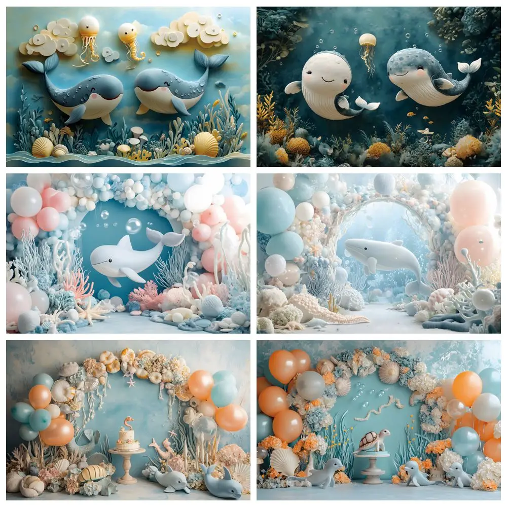 

Newborn 1st Birthday Photography Backdrop Underwater World Cute Dolphin Sea Animals Coral Baby Portrait Photo Background Decor