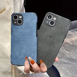 Personalised Case For iPhone 16 15 14 13 12 11 Pro Max Customized Name Initials Shockproof lambskin Leather Cover 16 15 14 Plus