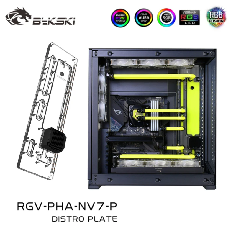 Bykski placas de via navegável personalizadas para phanteks nv7, capa para cpu intel, bloco de água e gpu único, caixa de construção, placa de discro