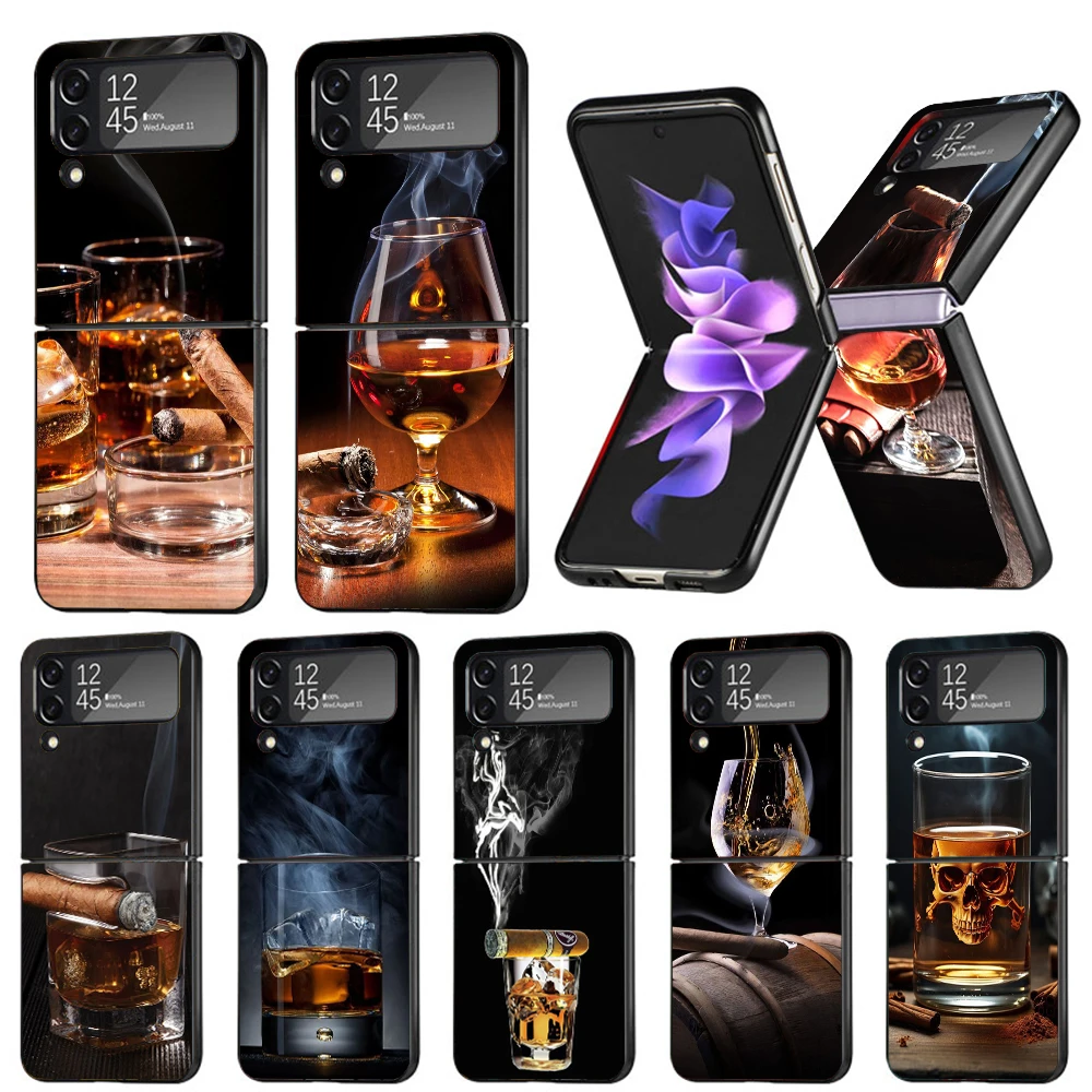 Cigar Whiskey Ice Drink Phone Case For Samsung Galaxy Z Flip6 5G Flip5 Flip4 Flip3 ZFlip 6 3 4 5 Hard PC shockproof Back Cover