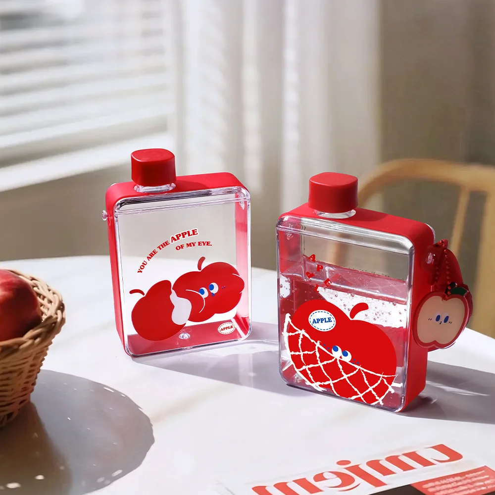 Cartoon Apple Shaped Water Bottle For Kids Portable Plastic Drinking Bottle Bpa Free
