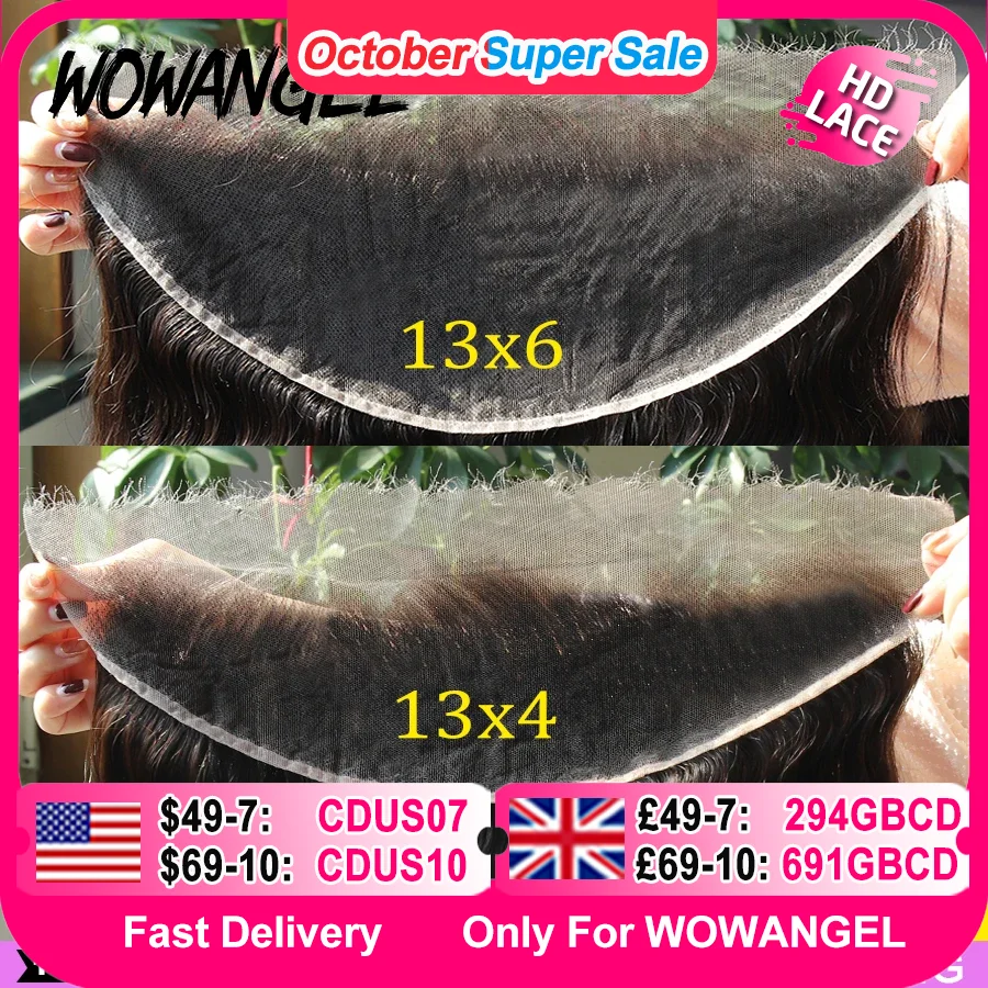 Wow Thiên Thần Sóng Thân 13x 4/13X6 HD Ren Full Mặt Trước Tóc Của Con Người Làm Tan Chảy Da Vô Hình HD tranparent Ren Phía Trước Chỉ Đồng Trinh Tóc